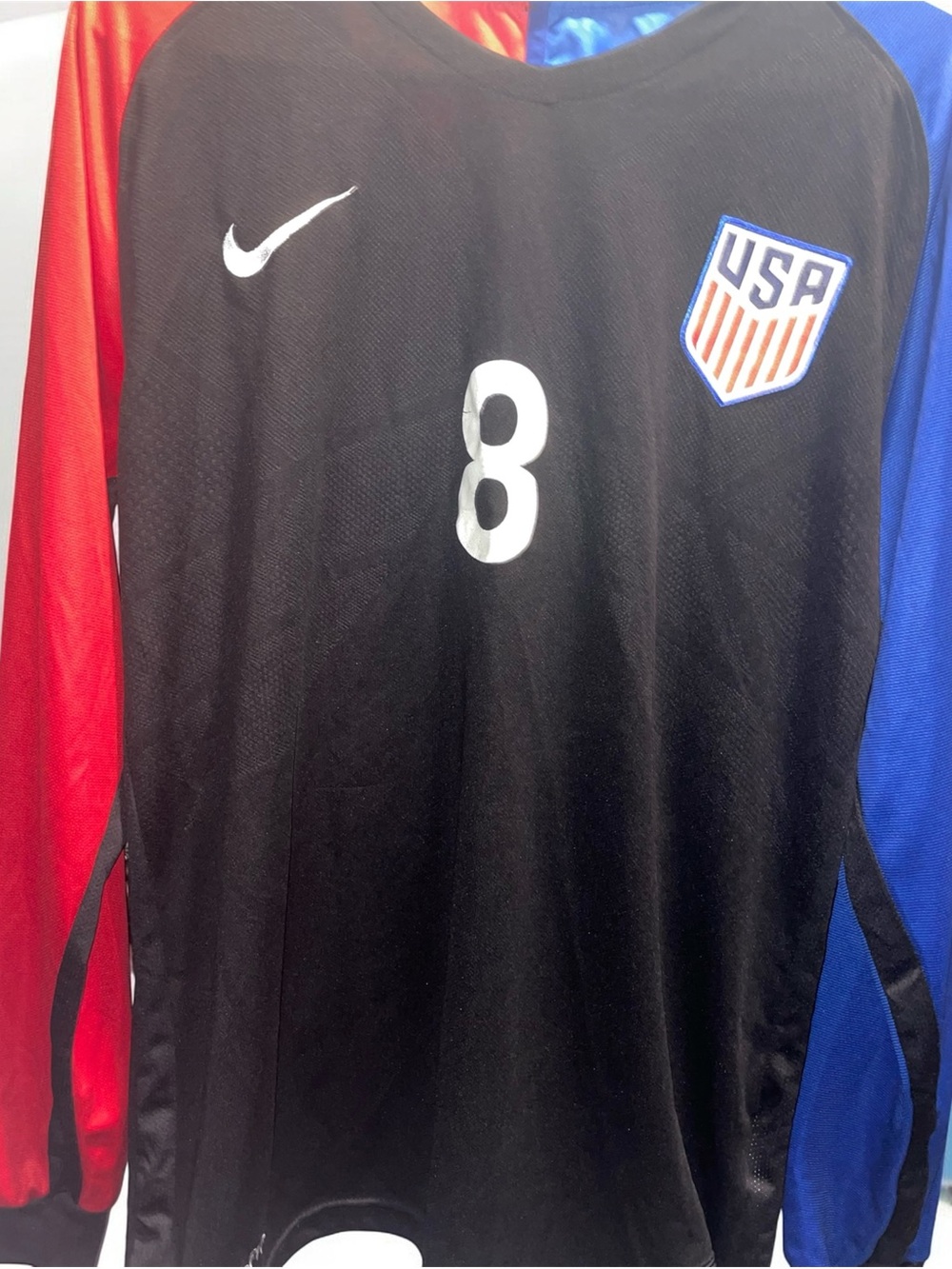Nike Black USA #8 Long-Sleeve Soccer Top with Red and Blue Accents